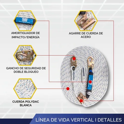 Vista 2 de Ensamble de Línea de Vida Vertical Palmer Safety - Arnés de Cuerda de 25 Pies de Seguridad con Agarre de Cuerda - Kit de Protección contra Caídas