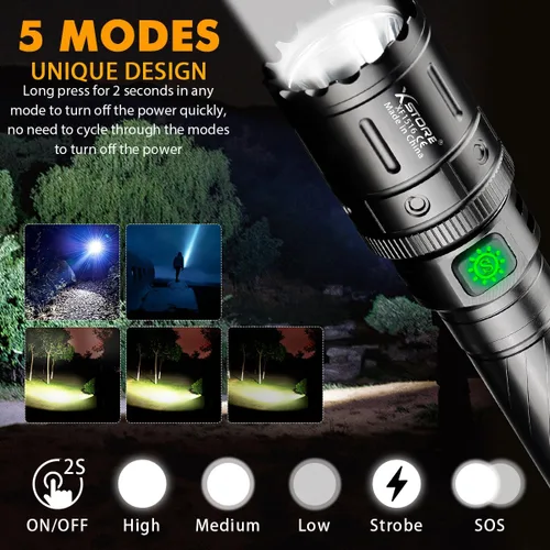 Vista 2 de Picatinny - Linterna de riel, luz de flash de rifle, linterna de montaje en riel USB, linterna de alto lúmenes recargable, 5 modos de presión remota