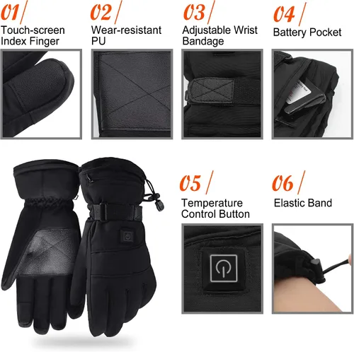 Vista 4 de SVPRO Guantes calefactables con batería eléctrica, para hombres y mujeres, guantes de calefacción recargables para exteriores, senderismo, esquí
