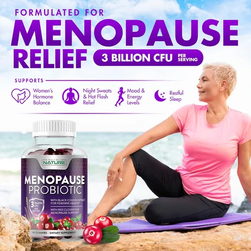 Vista 3 de Suplementos de menopausia para mujeres, gomitas probióticas para la menopausia, alivio de la menopausia para mujeres para sofocos, sudores nocturnos