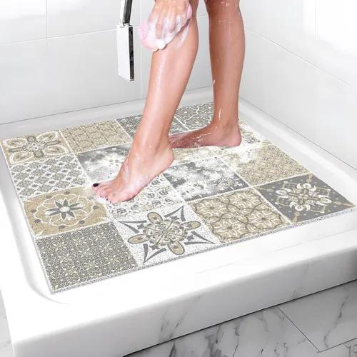 Vista 10 de Tapete de ducha antideslizante de 20 x 20 pulgadas, esponja de PVC para masaje, segura, antideslizante, cuadrado, tapete de baño de ducha suave
