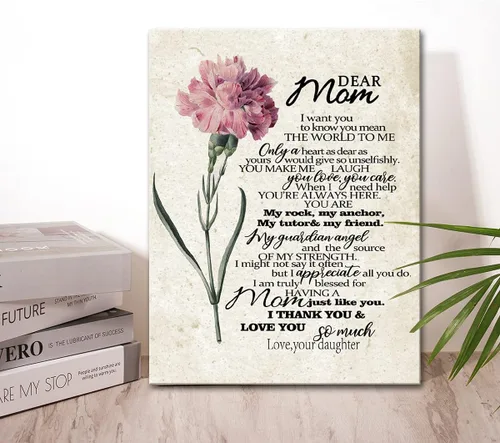 Vista 5 de Wailozco Decoración de pared para mamá, con texto en inglés "To Dear Mom", impresiones en lienzo enmarcadas, regalos para madre de hija