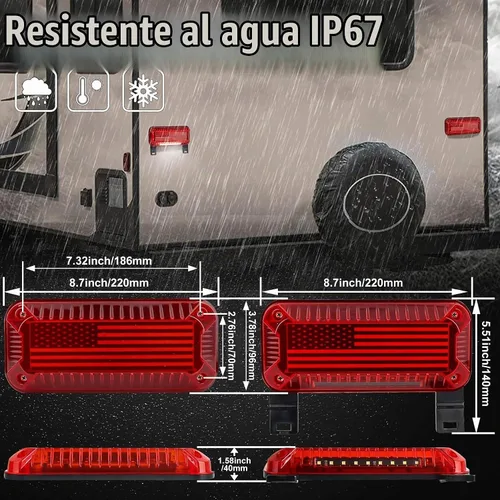Vista 3 de Luces traseras POVTOR para RV, 57 luces LED para tráiler de camping con señal de marcha/giro/freno/luz de matrícula de parada, luces traseras LED