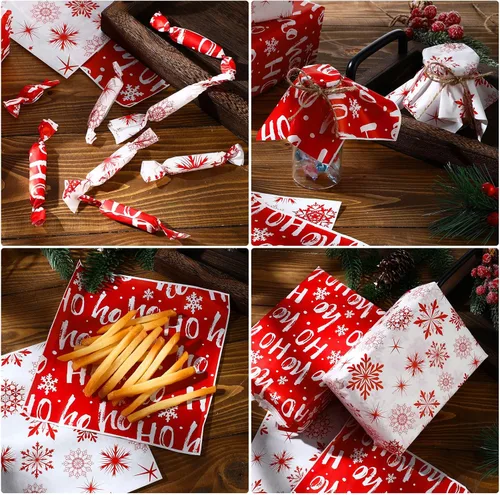 Vista 5 de Fumete 80 piezas de hojas de papel encerado de Navidad para alimentos, papel encerado con copos de nieve, papel encerado Hoho, envoltorios a granel