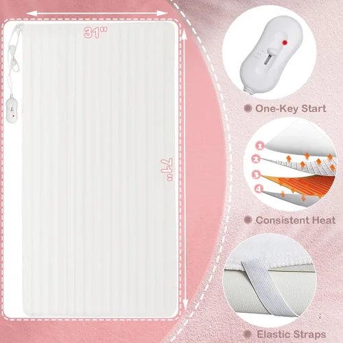 Vista 4 de WELLHUT Calentador de mesa de masaje, protector de colchón térmico con 3 ajustes de calor, protección contra sobrecalentamiento, calentador de cama