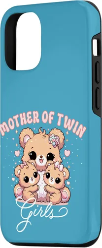Vista 2 de iPhone 15 Mother of Twin Girls Adorable Kawaii Mama Bear and Daughters Case