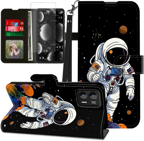 Vista 262 de Funda para Motorola Edge 2022 con protector de pantalla, soporte y tarjetero y correa para la muñeca, funda magnética para Moto Edge 2022 5G UW Lobo