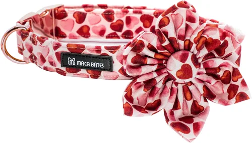Vista 10 de Maca Bates - Collar de perro para el día de San Valentín con lazo elegante para perros extra pequeños, patrón de corazones rosados, ajustable