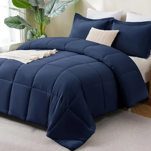 Vista 27 de CozyLux Juego de edredón Super King, juego de ropa de cama negro ceniza de 270GSM para todas las estaciones, juego de cama de 3 piezas cosidas