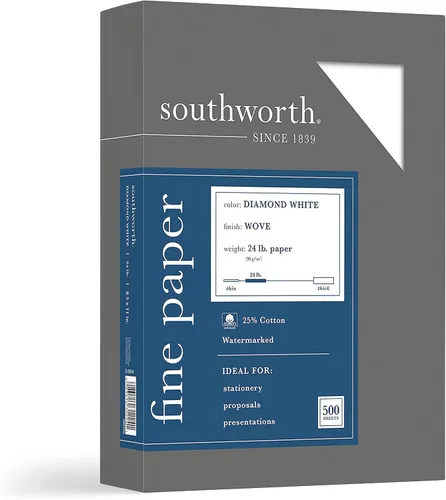Vista 2 de Southworth 3122410 - Papel de negocios blanco con diamante de 25% algodón, 24 libras, 8-12 x 11 500caja