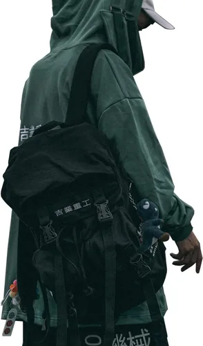 Vista 4 de MCFT Techwear - Mochila escolar japonesa para hombre, Negro, Portátil