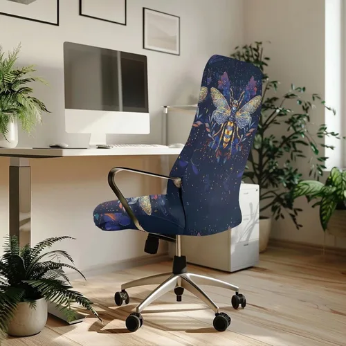 Vista 3 de Xoenoiee Bee Floral Print Office Chair Covers, Stretch Computer Boss Chair Cover with Button High Back Chair Slipcover Anti-Dust Rotating Chair