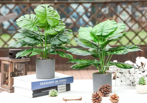 Vista 5 de 2 plantas artificiales medianas de 16 pulgadas en macetas, plantas artificiales de interior para el hogar, oficina, dormitorio, escritorio, cocina