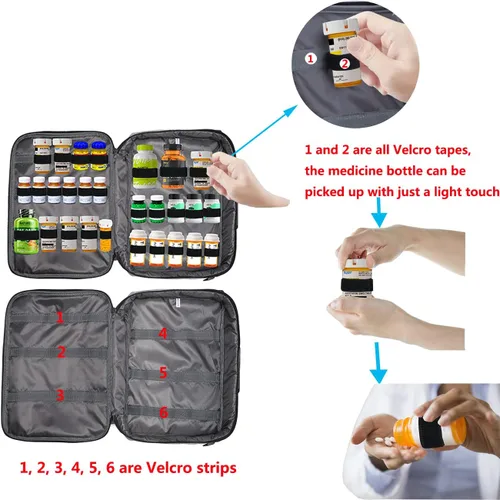 Vista 4 de Bolsa de medicina, organizador de botellas de píldoras, estuche de viaje para hombres y mujeres, organización de almacenamiento de medicamentos