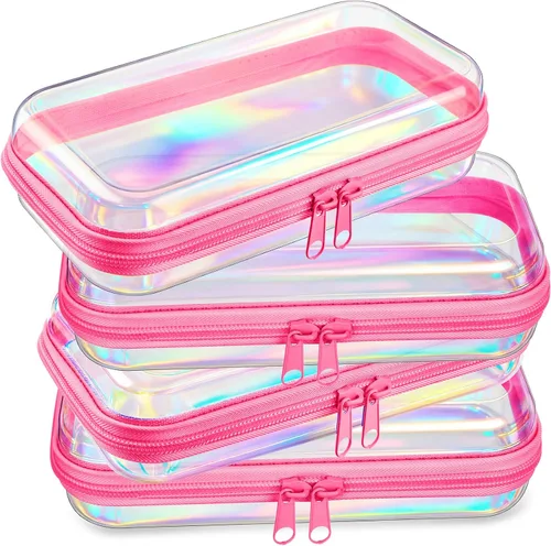 Vista 21 de Hoolerry 4 piezas de estuches rígidos transparentes con cremallera, bolsas de maquillaje, estuche de plástico para lápices, contenedores de caja