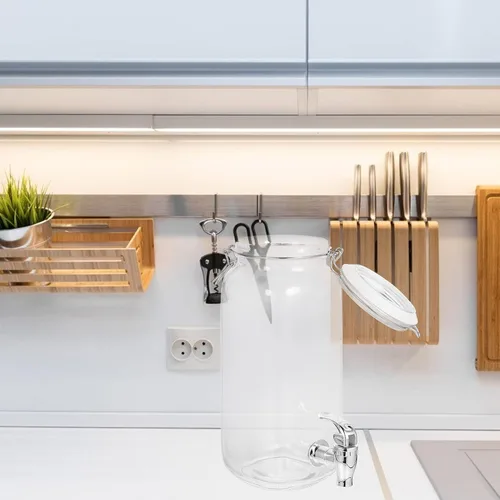 Vista 6 de Luxshiny Dispensador de bebidas con espita frigorífica botella de refrigerador dispensador de bebidas de vidrio con grifo dispensador de bebidas
