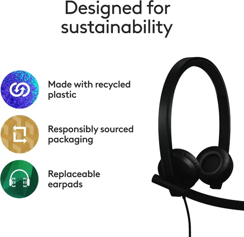 Vista 7 de Logitech H570e - Auriculares USB con micrófono para PC y Mac, auriculares con cable USB-A con sonido estéreo, micrófonos con cancelación de ruido