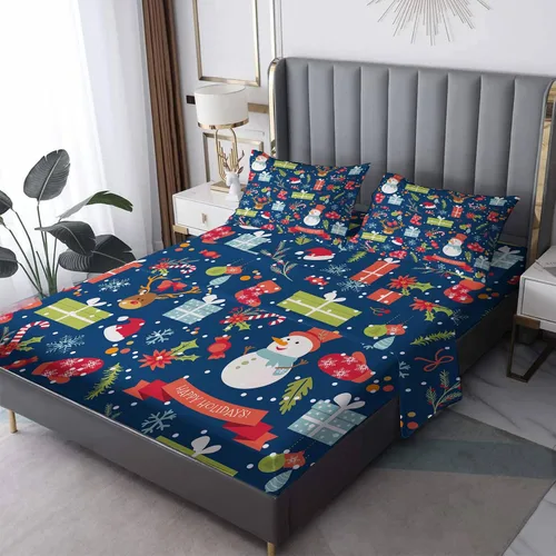 Vista 7 de Sábanas de Navidad tamaño individual, sábanas de árbol de Navidad de alce, juego de sábanas y fundas de almohada con patrón de 3 piezas, sábana