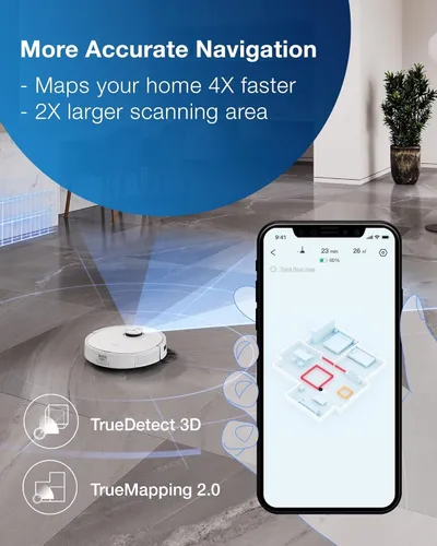 Vista 4 de ECOVACS DEEBOT TEO+ Robot aspirador y trapeador combinado con estación de vacío automático, mapeo láser de precisión, mapas 3D, trapeador oscilante