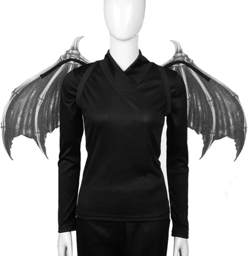 Vista 8 de Generic Alas de diablo de Halloween para cosplay, alas de hueso de diablo no tejidas, plegables para fiesta, cosplay, alas para niños y adultos