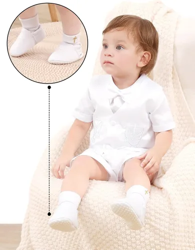 Vista 3 de AGJ Baby Boy Baptism Shoes Set, Infant Soft Sole Christening White Sneaker