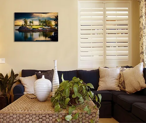 Vista 5 de chenchenArt Imagen artística de pared de campo de golf, paisaje de puesta de sol, decoración de pared para sala de estar, dormitorio, baño, Art-30