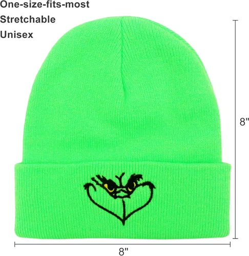 Vista 5 de Gorro de Navidad verde de Navidad, gorro cálido y holgado, suave para invierno, divertido gorro de Navidad para hombres y mujeres