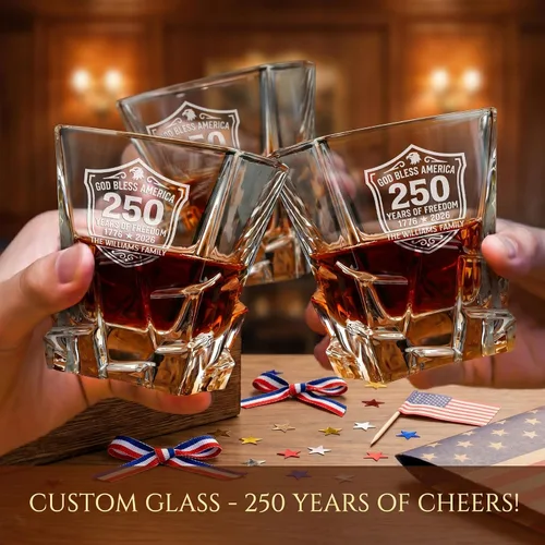 Vista 7 de Juego de decantador de whisky personalizado para el 250 aniversario Rocks, regalo de independencia de Estados Unidos 250 para hombres, nombre