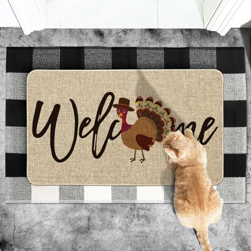 Vista 5 de Artoid Mode Felpudo de bienvenida de pavo y Acción de Gracias, decoración del hogar de bajo perfil, tapete para puerta de interior y exterior, 17 x