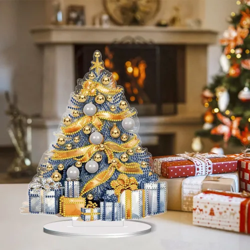 Vista 7 de Kits de Pintura de Diamante de Árbol de Navidad de Orgone Adornos de Escritorio para Adultos - Pintura de Arte de Diamante con Pintura Acrílica por
