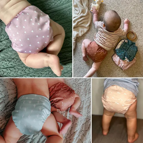 Vista 4 de Mama Koala Pañales de tela 3.0 para bebés con forro AWJ, paquete de 6 con 12 insertos de pañales de tela de bambú de 5 capas (sin microfibra)