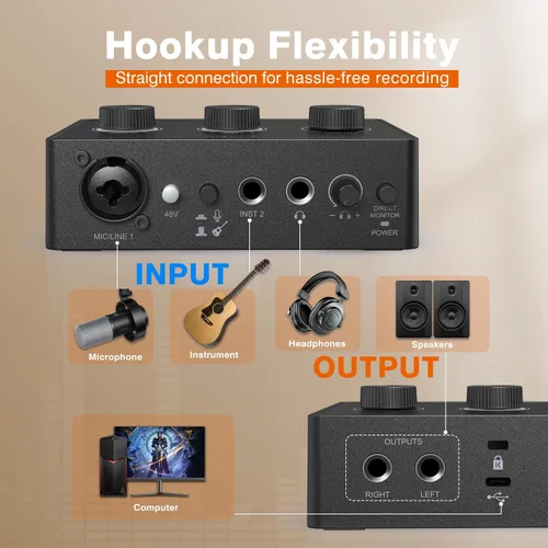 Vista 5 de FIFINE Mezclador de Audio para PC para Grabación de Música, Interfaz USB para Streaming y Podcasting con XLR, Monitor, Alimentación Fantasma 48V