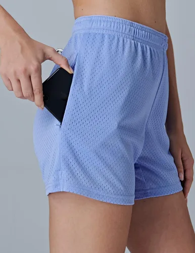 Vista 3 de Paquete de 5 pantalones cortos deportivos para mujer de malla para baloncesto, pantalones cortos sueltos con bolsillos con cremallera, entrepierna