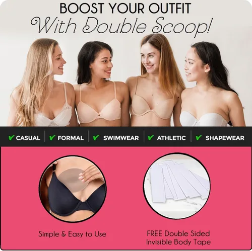 Vista 6 de Double Scoop Push Up Inserts wBonus Tape Sticky Strips, Instant Breast Implants, Replacement Bra Pads, Add A Cup AB,C,D