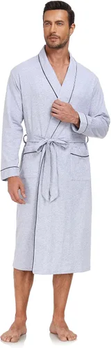 Vista 11 de COLORFULLEAF Bata de baño para hombre, 100% algodón, ligera, larga, ropa de dormir de punto suave, bata de spa con bolsillos Verde militar