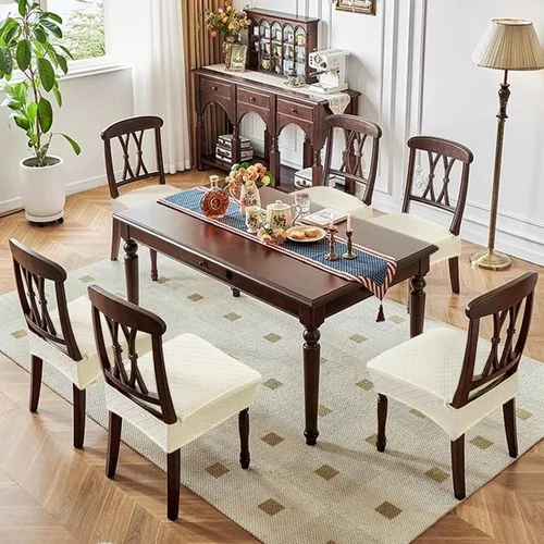 Vista 2 de Genina Fundas de asiento impermeables para sillas de comedor, fundas protectoras para sillas de comedor, sin fundas traseras (beige, 4 piezas)