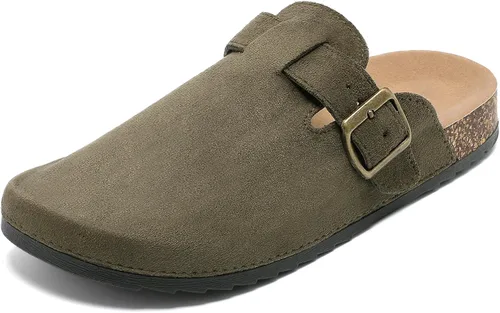 Vista 10 de Suede Clogs Men & Women Unisex Leather Mules Soft Cork Footbed Adjustable Buckle Slip Sandals Potato Shoes with Arch Support