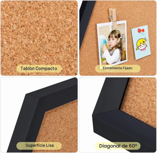Vista 5 de Facilife Paquete de 4 tableros de corcho, corchos para pared, pequeñas decoraciones de tablero de corcho, tableros de corcho para paredes con marco