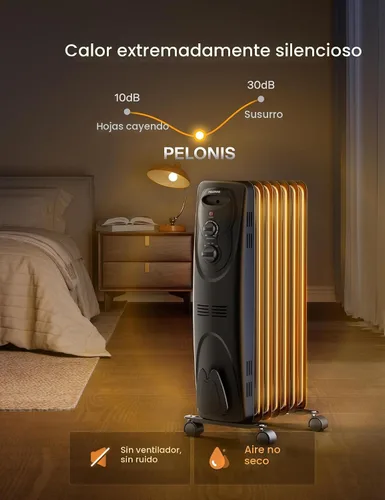 Vista 3 de PELONIS Calentador de radiador para grandes espacios, radiador eléctrico lleno de aceite, dos perillas, 1500 W, calentador de espacio silencioso, 3