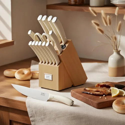 Vista 5 de WANGMAZI Juego de cuchillos de cocina de 15 piezas con afilador integrado, juego de cuchillos de cocina aptos para lavavajillas, cuchillos de acero