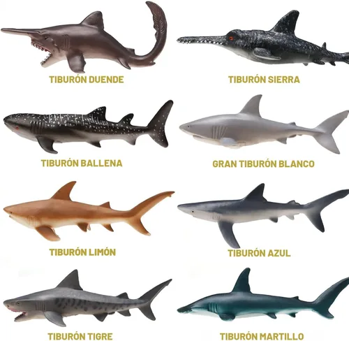 Vista 5 de Yeonha Toys, 8 paquetes de juguetes de tiburón con folleto educativo, conjunto de figuras de tiburón de plástico suave y realista para niños