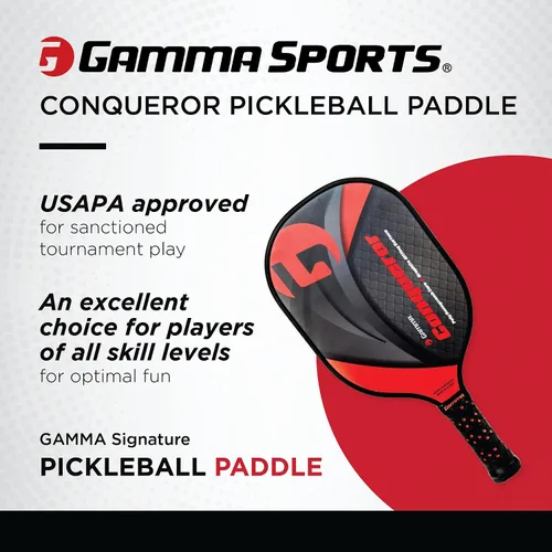 Vista 4 de GAMMA Paletas de pickleball, serie Venture, aprobadas por USAPA, superficie compuesta de grafito, agarre de nido de abeja, conquistador