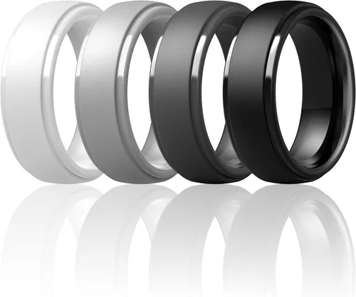 Vista 15 de ThunderFit Anillos de silicona para hombres, bandas de boda de goma con Pack A: Negro carbón
