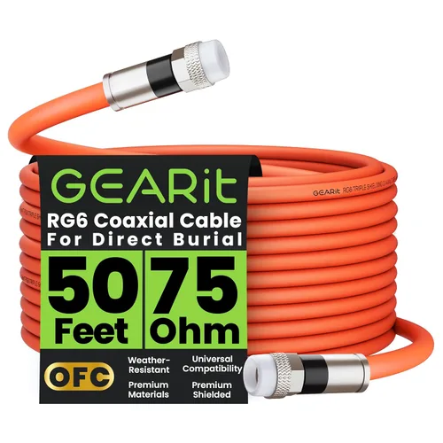Vista 17 de GEARit Cable coaxial para enterramiento directo (15 pies) RG6 70 ohmios RF impermeable subterráneo en pared con protector de goma, Internet de alta
