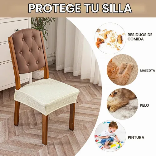 Vista 6 de Genina Fundas de asiento impermeables para sillas de comedor, fundas protectoras para sillas de comedor, sin fundas traseras (beige, 4 piezas)