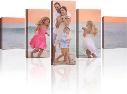 Vista 11 de ZHIYYHAO Impresiones en lienzo personalizadas con tus fotos, 5 paneles enmarcados personalizados con retrato familiar, mascotas, boda, paisaje, arte