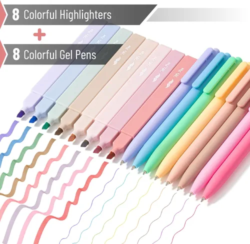 Vista 2 de Mr. Pen Paquete de 16 bolígrafos de gel de colores estéticos y 200 hojas de pestañas adhesivas - Resaltadores sin sangrado para páginas de la Biblia