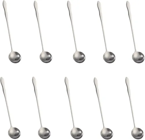Vista 9 de Juego de 8 cucharas mezcladoras de acero inoxidable con mango largo de 7.9 in para café, batidos, jugos, cócteles