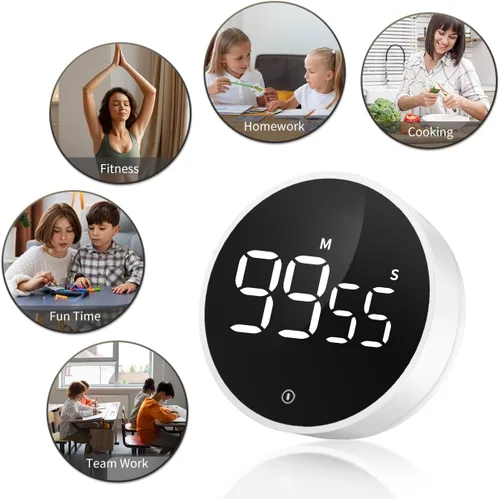 Vista 8 de VOCOO - Temporizador de cocina digital - Temporizador magnético de cuenta regresiva con pantalla LED grande, volumen ajustable, fácil de usar