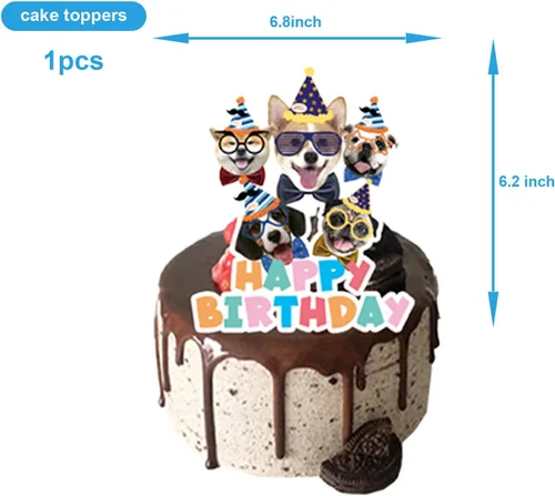 Vista 3 de 25 piezas de suministros de fiesta de cumpleaños para perros y mascotas, decoración de cupcakes para niños, regalos de fiesta de cumpleaños
